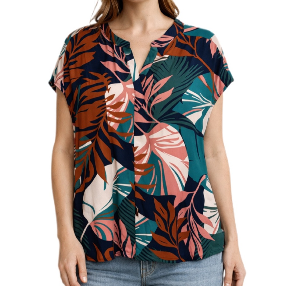 Reitmans Multicolor Leaf Print Blouse 2X